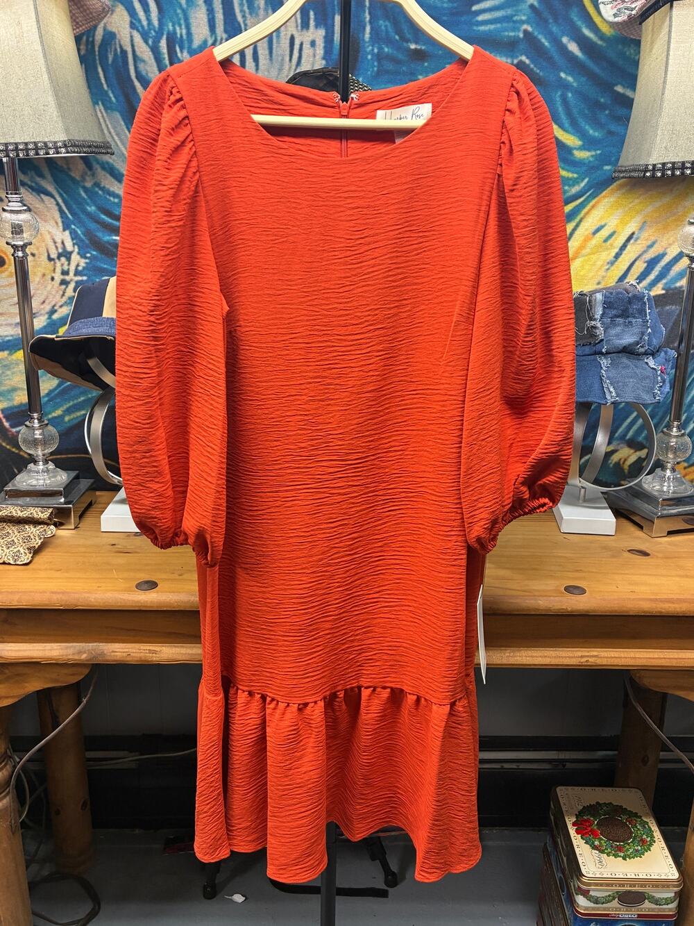 Harper Rose Clay Orange Balloon Sleeve Ruffle Hem Dress Size 6 NWT